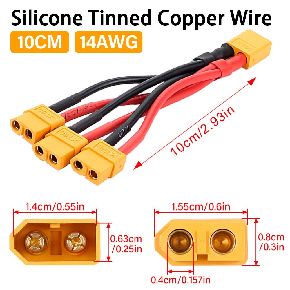 XT60 Parallel Connector Cable Extension Lipo Battery Y Splitter Adapter 10cm