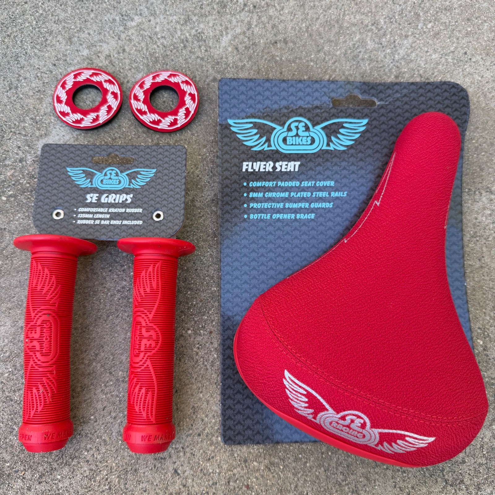 SE RACING FLYER RAILED SEAT & GRIP & DONUTS BMX BIKES SEAT HARO AME GT REDLINE