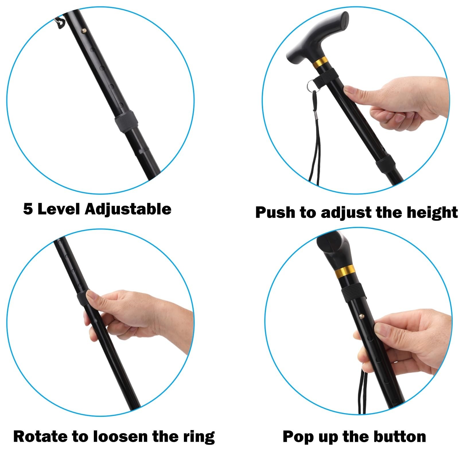 Comfkey Folding Lightweight Walking Stick – Adjustable Aluminum Metal Blue