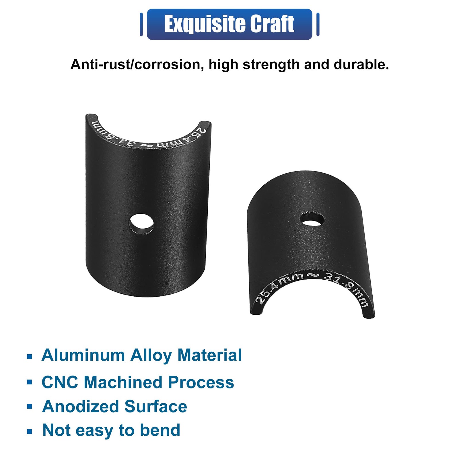 X AUTOHAUX 2 Pair Bike Handlebar Shim 25.4 to 31.8mm 45*31.8mm, Black
