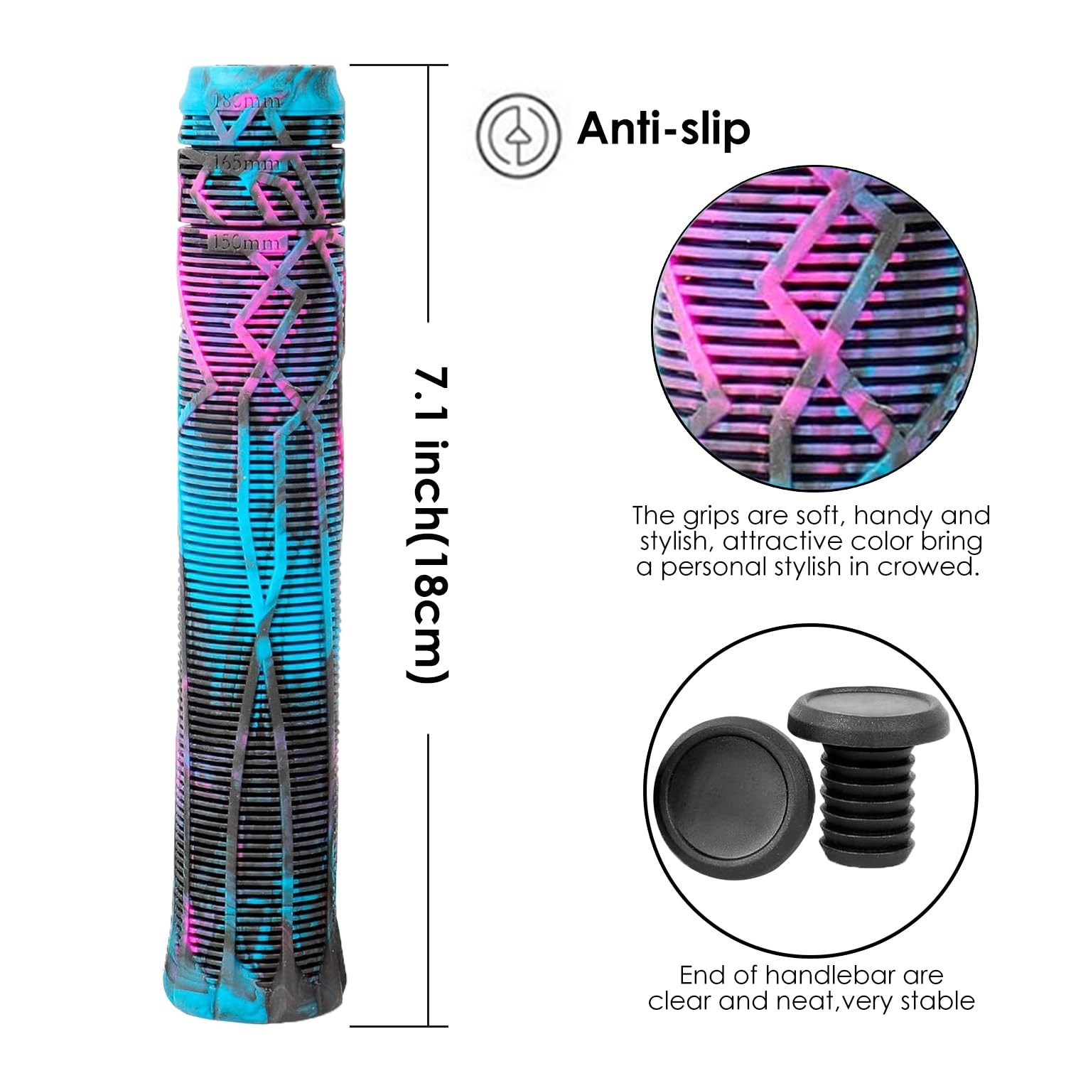Scooter Grips – Mixed Color MTB & BMX Handlebar Grips | 150/165/180mm with Ea…