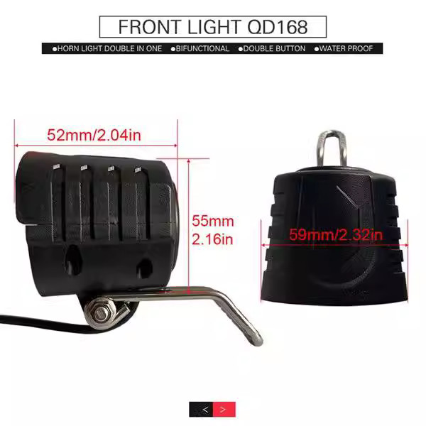 Black Plastic Metal Bike Light Horn Tail Light 3-in-1 QD168 DK240 Switch Kit for