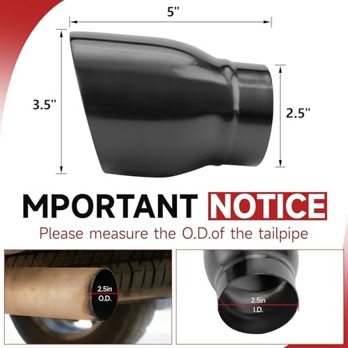 Black Exhaust Tips 2.5″ Inlet, 2.5″ Inlet 2.5″ ID – 3.5″ OD – 5″ Long Weld