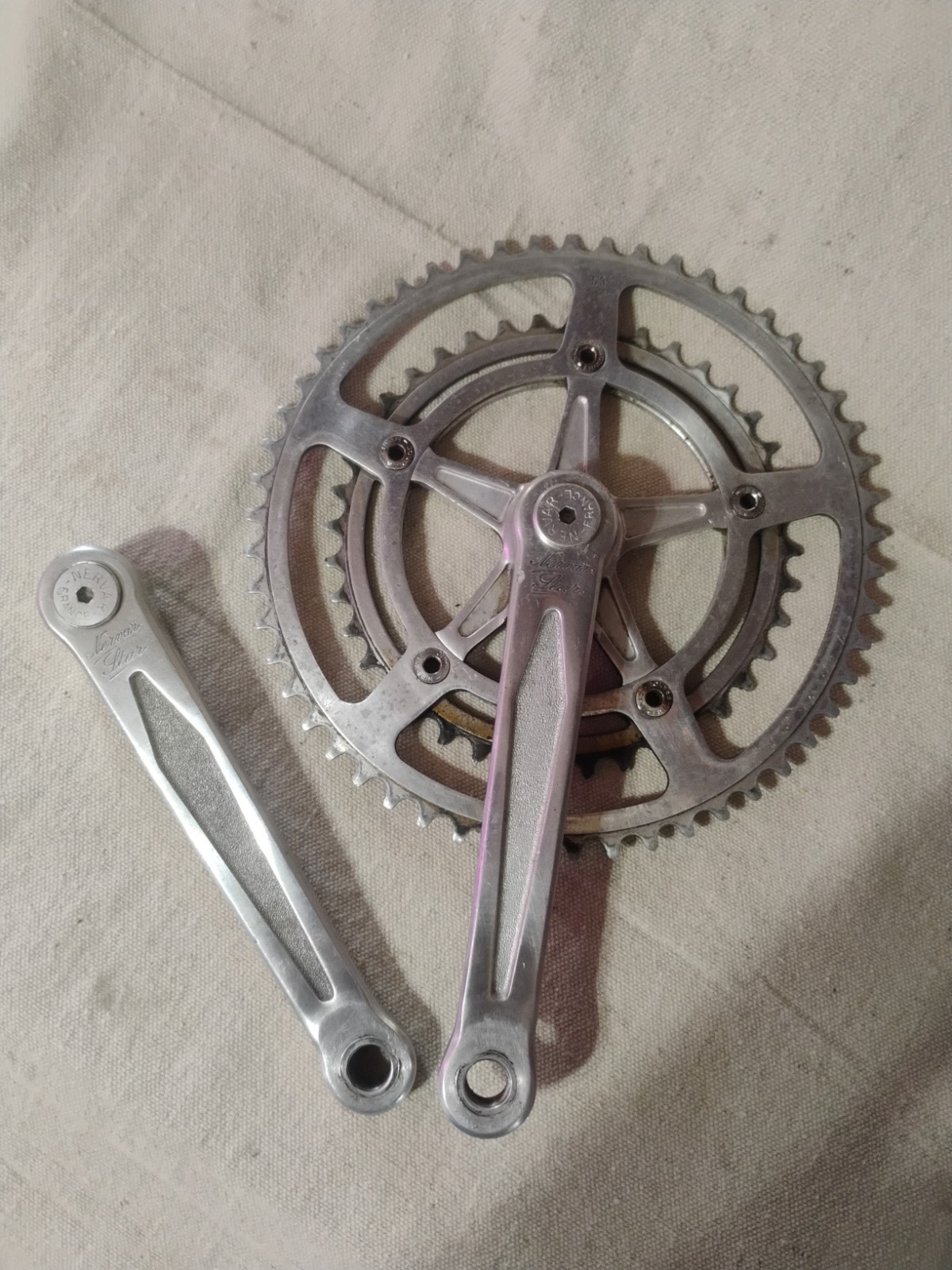 Vintage Nervar Star Crankset 53/40T 175MM Arm Length 9/16″ Pedal Made In France