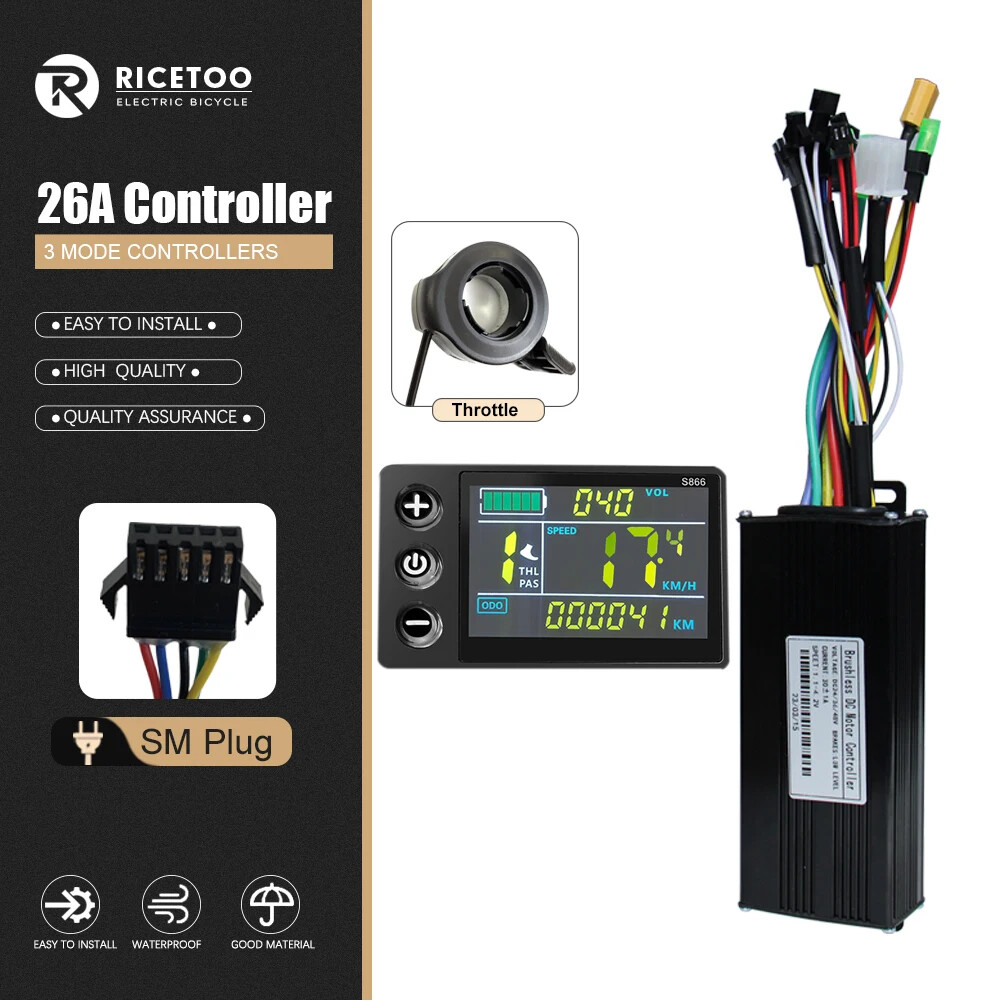 Three-Mode Electric Bike Controller 17A 26A 30A 40A 36/48V with S866 LCD Display