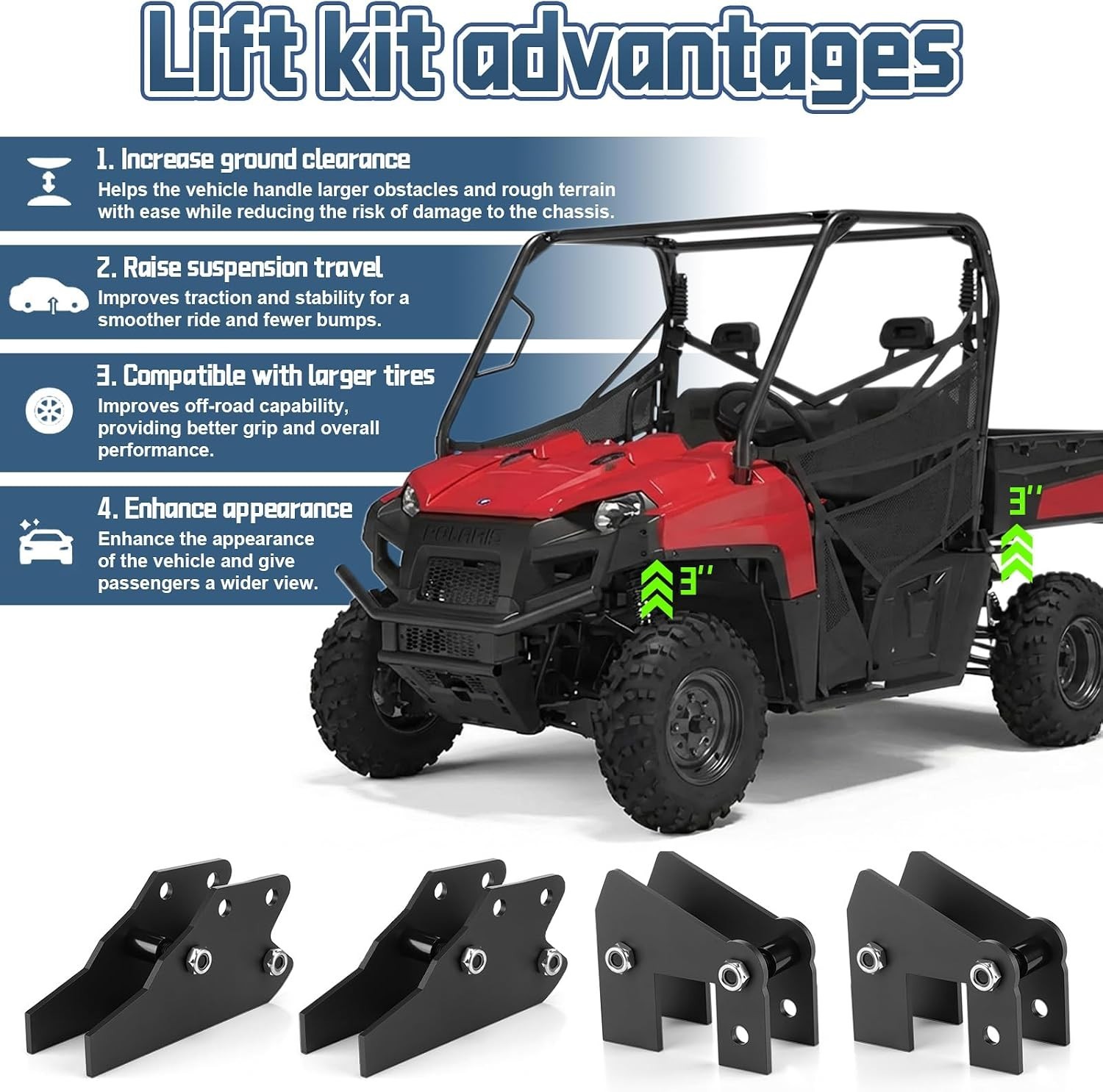 3″ Utv Lift Kit Compatible with Polaris Ranger Front & Rear Bracket Lift, Fit