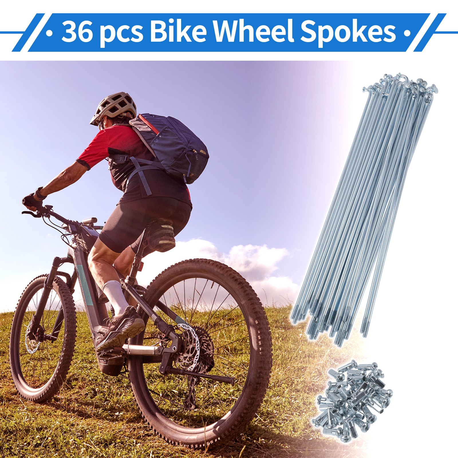 1 Set 12G 185mm Length Bicycle Spokes Nipple Carbon Steel Galvanized Universal