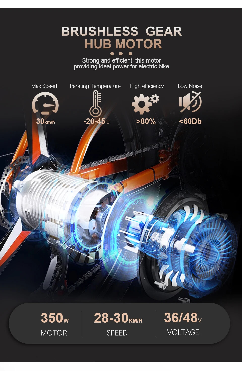Electric Bike 36V 48V 350W Brushless Front Rear Hub Motor Wheel with KT Display
