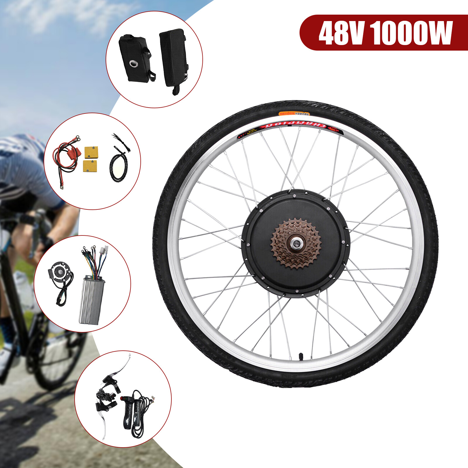 1000W 48V 26» Electric Bicycle Conversion Kit DIY E-Bike Rear Wheel Hub Motor