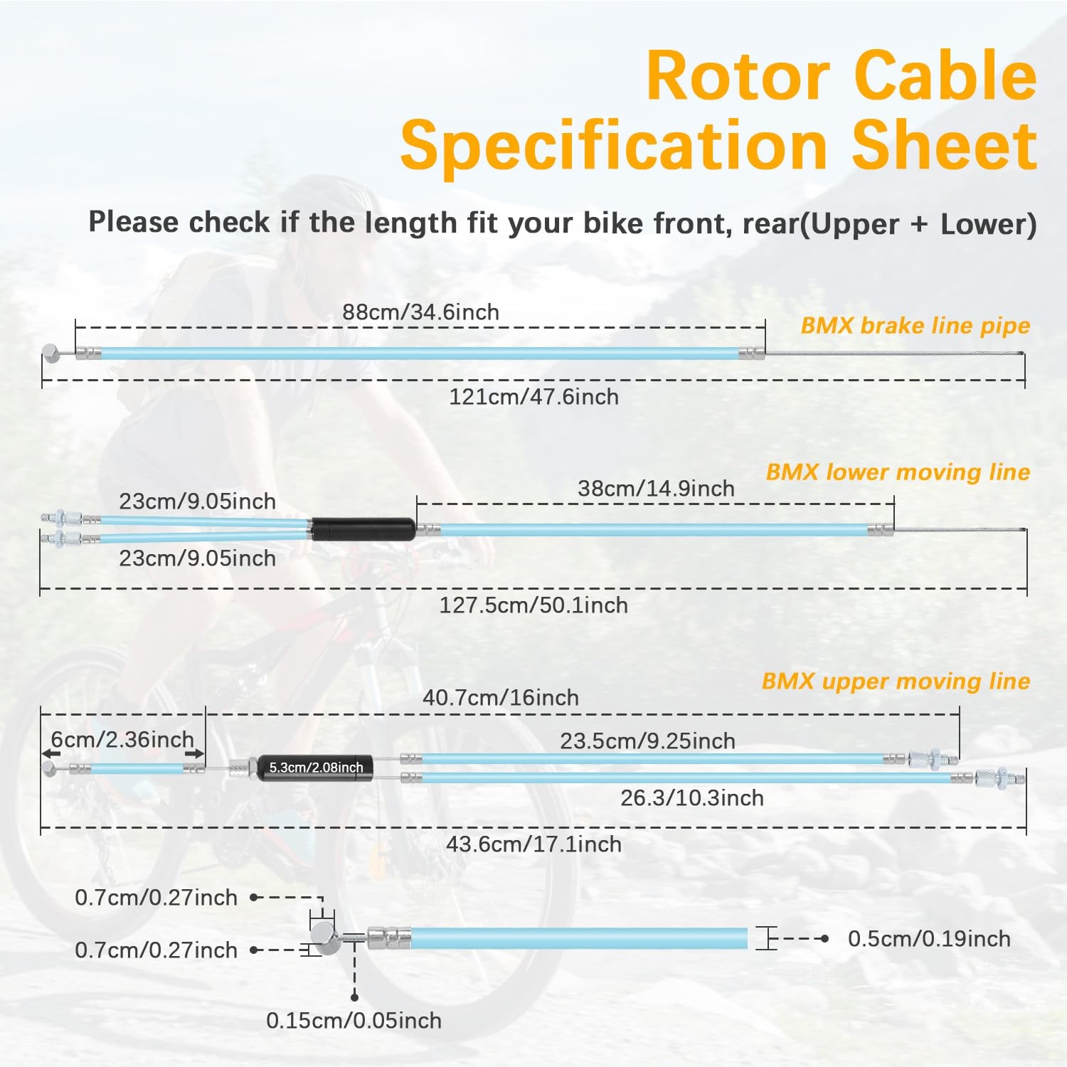 BMX Bike Gyro Brake Cables Front+Rear (Upper+Lower) with Spinner Rotor –