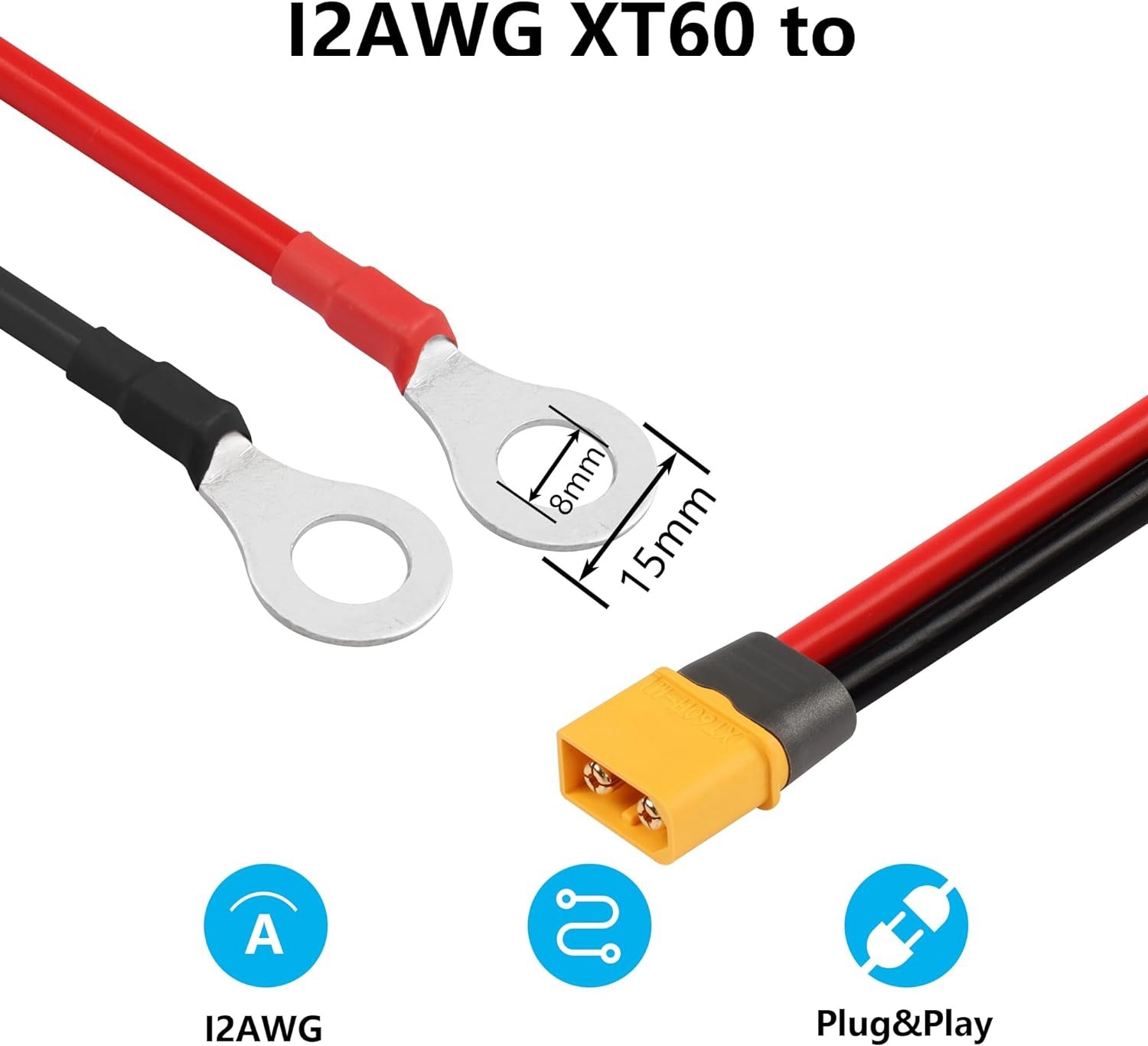 XT60 to O Ring Terminal Cable Female to O Ring Connector Cable with 12AWG