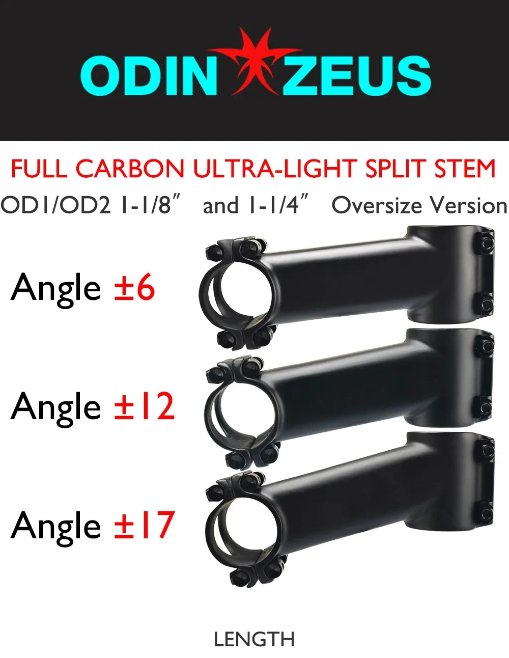 60-120mm Full Carbon Fiber Ultra-light Stem 6 Degrees 28.6/31.8mm Handlebar Stem