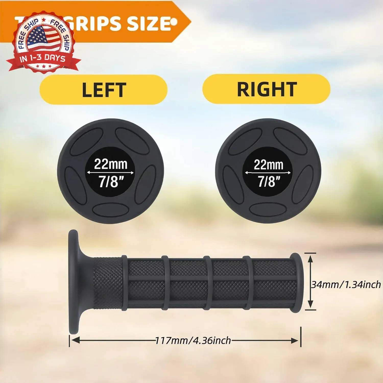 Quad Handlebar Grips Soft Rubber Anti-Slip Black 7/8» 22mm Handle Grips Replace