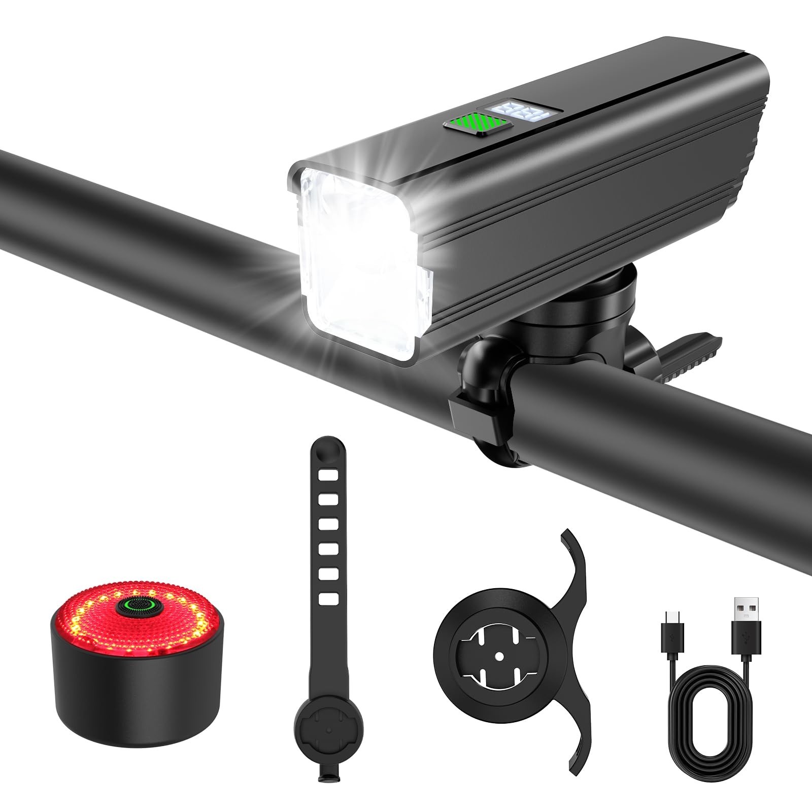 Bike Lights for Night Riding, 2000LM Bike Headlight and Taillight Set with Br…