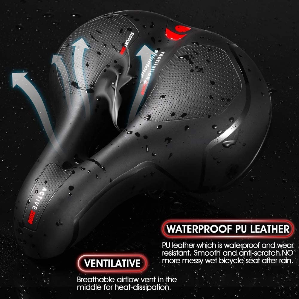 Comfort Bike Seat Memory Foam Padded Bicycle Saddle Dual Shock Absorbing Reflect