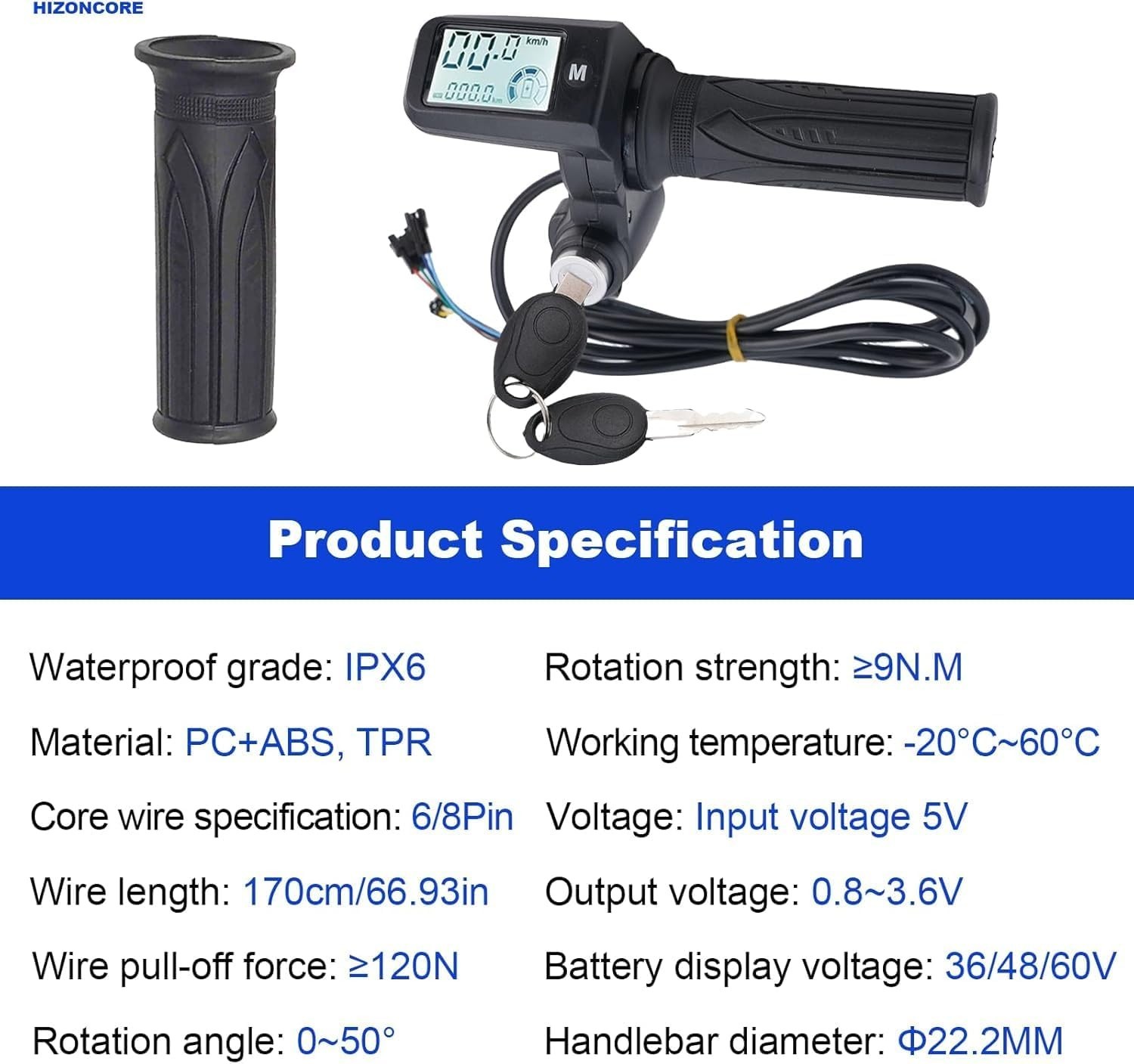 EBike Throttle 36V/48V/60V/72V Universal with 3 Speed Adjustment