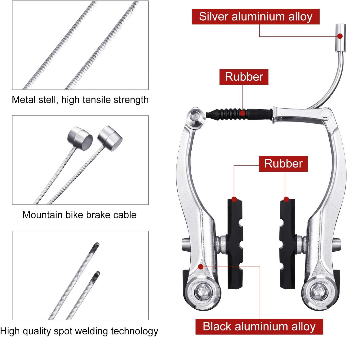 Universal Mountain Bike Brakes Set – 2 Pairs, Replacement for Most Bicycles, Inc