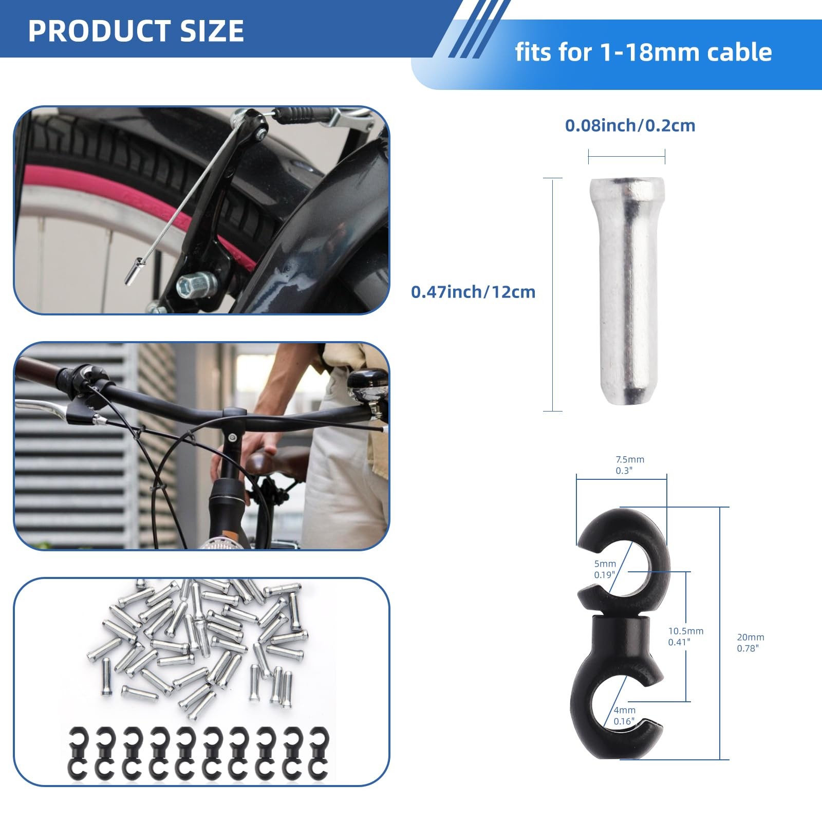 Bike Cable End Caps, Clasps, as shown in the figure, Silver, Black