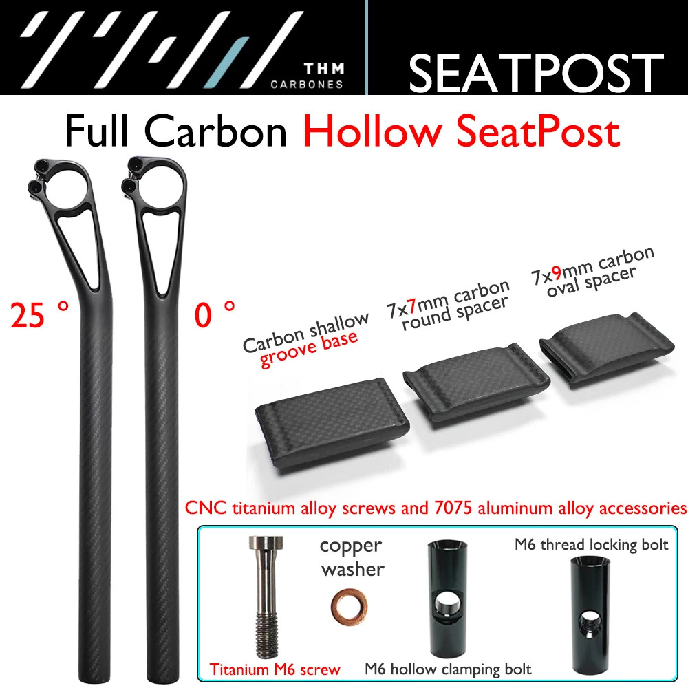 -0°/25° Fully Carbon Hollow Seat Tube Road Gravel Off-road MTB Bicycle Seatposts