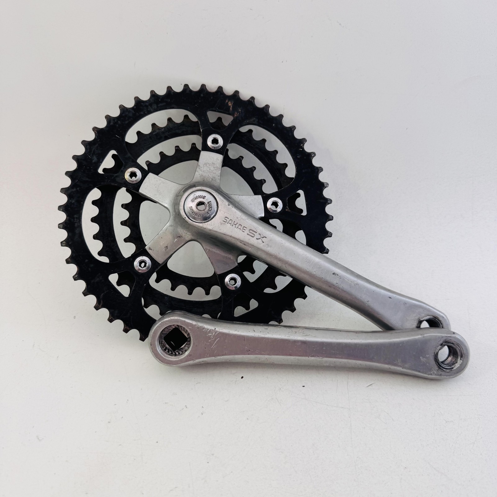 Vintage Sakae SX Triple Crankset 175mm 48/36/28T 110 BCD Silver MTB Bike A36