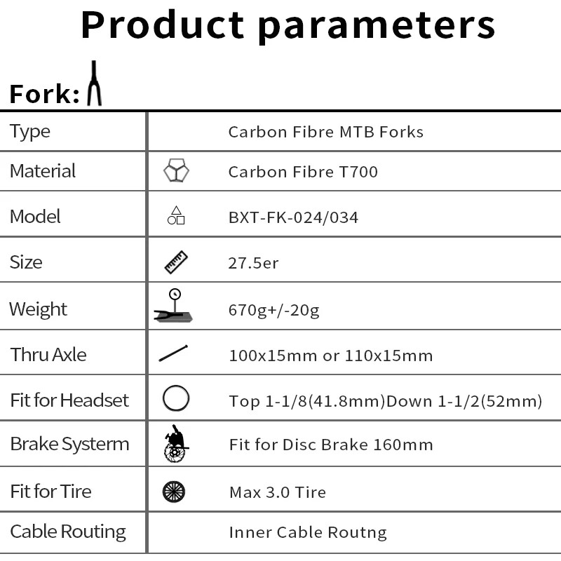 27.5» Carbon MTB Bicycle Fork Thru Axle Outside Cable Line 110x15mm 100x15mm