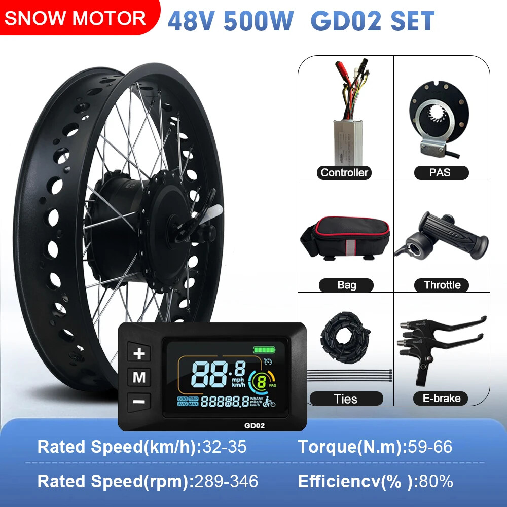 20/24/26In 36V 48V 500W Snow Ebike Fat Tire Brushless Gear Front Wheel Hub Motor