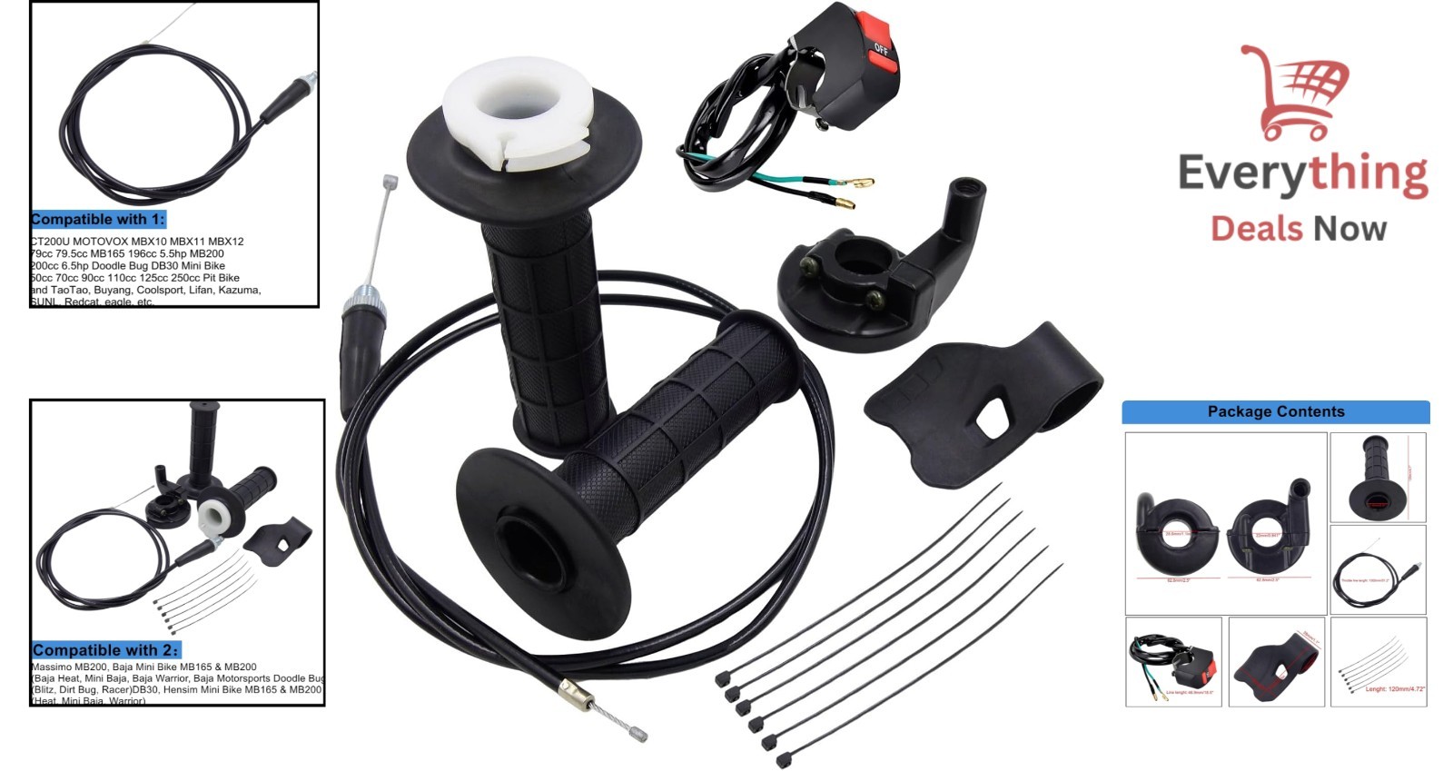 Mini Bike Throttle Assembly 51in Cable Kill Switch 7/8 Handlebars 50cc-250cc 4T