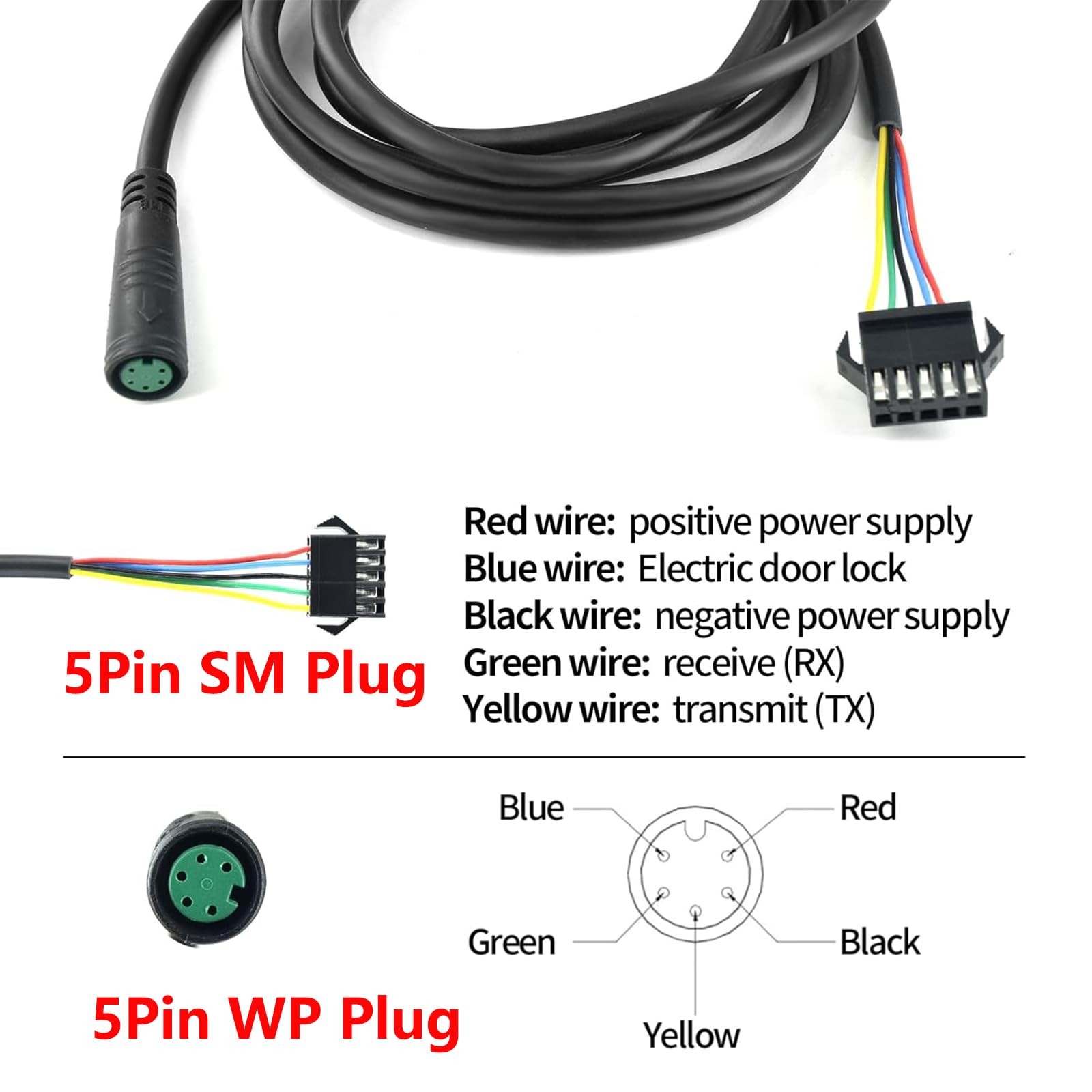 5 Pins Extension Conversion Cable for Electric Bike Female to Male Wire Line …