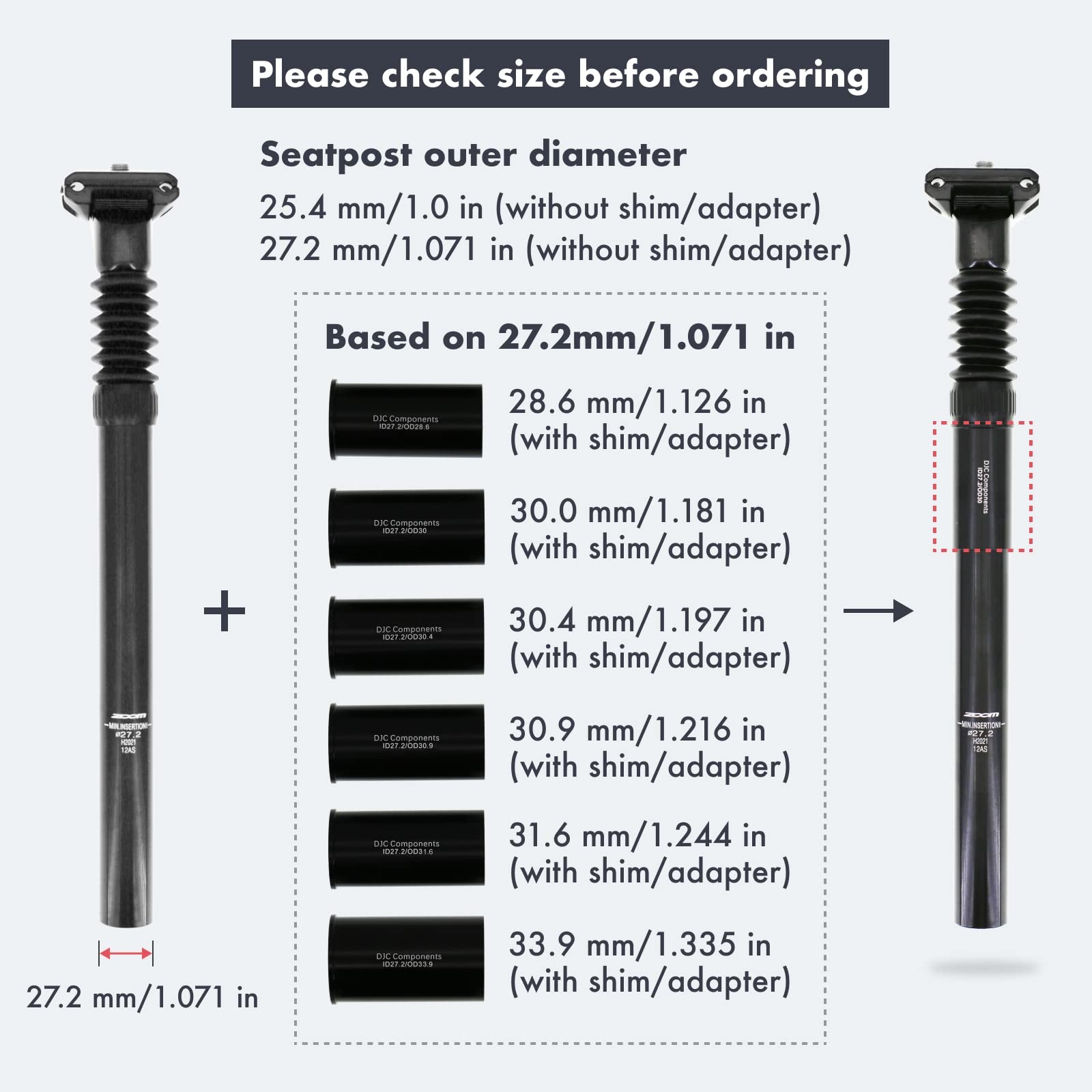 DJC Bike Suspension Seatpost Shock Absorber Damper Rubber Seat 25.4mm, black