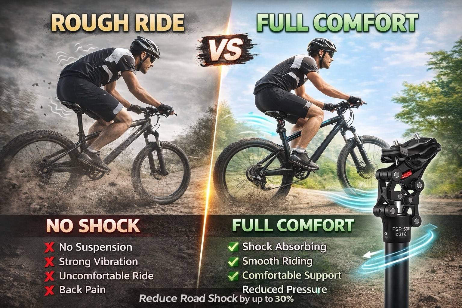 Bike Suspension Seatpost Shock Absorbing Adjustable Soft/Hard MTB Road 27.2 mm