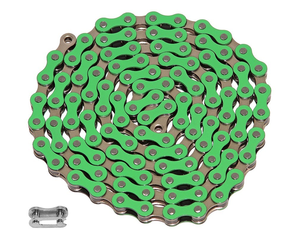 YBN Single Speed Bike Chain 1/8 BMX Freestyle Fixie Beach Cruiser Green Chrome