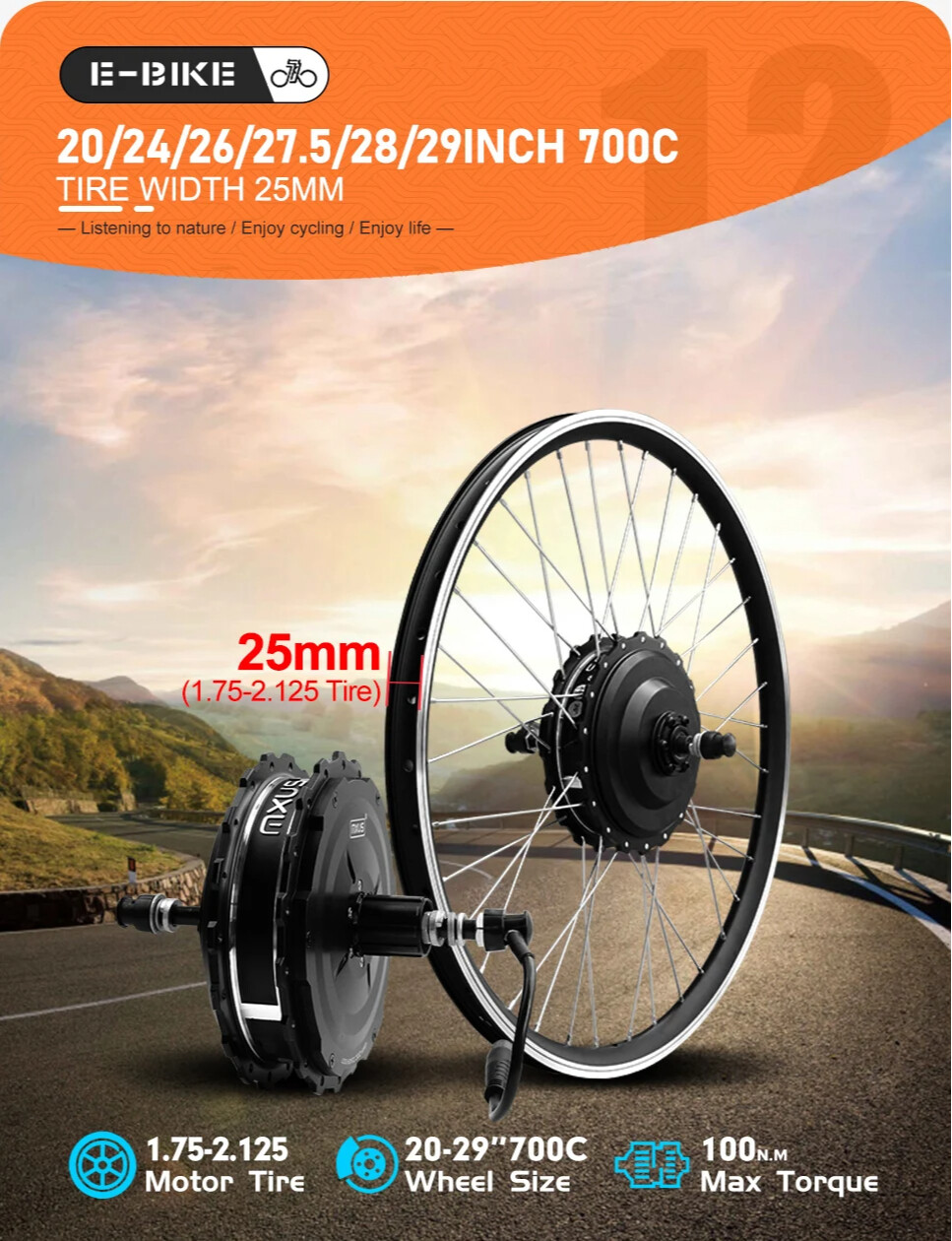 E-bike Conversion Kit 48V 750W Rear Brushless Hub Motor Wheel Dropout 142mm