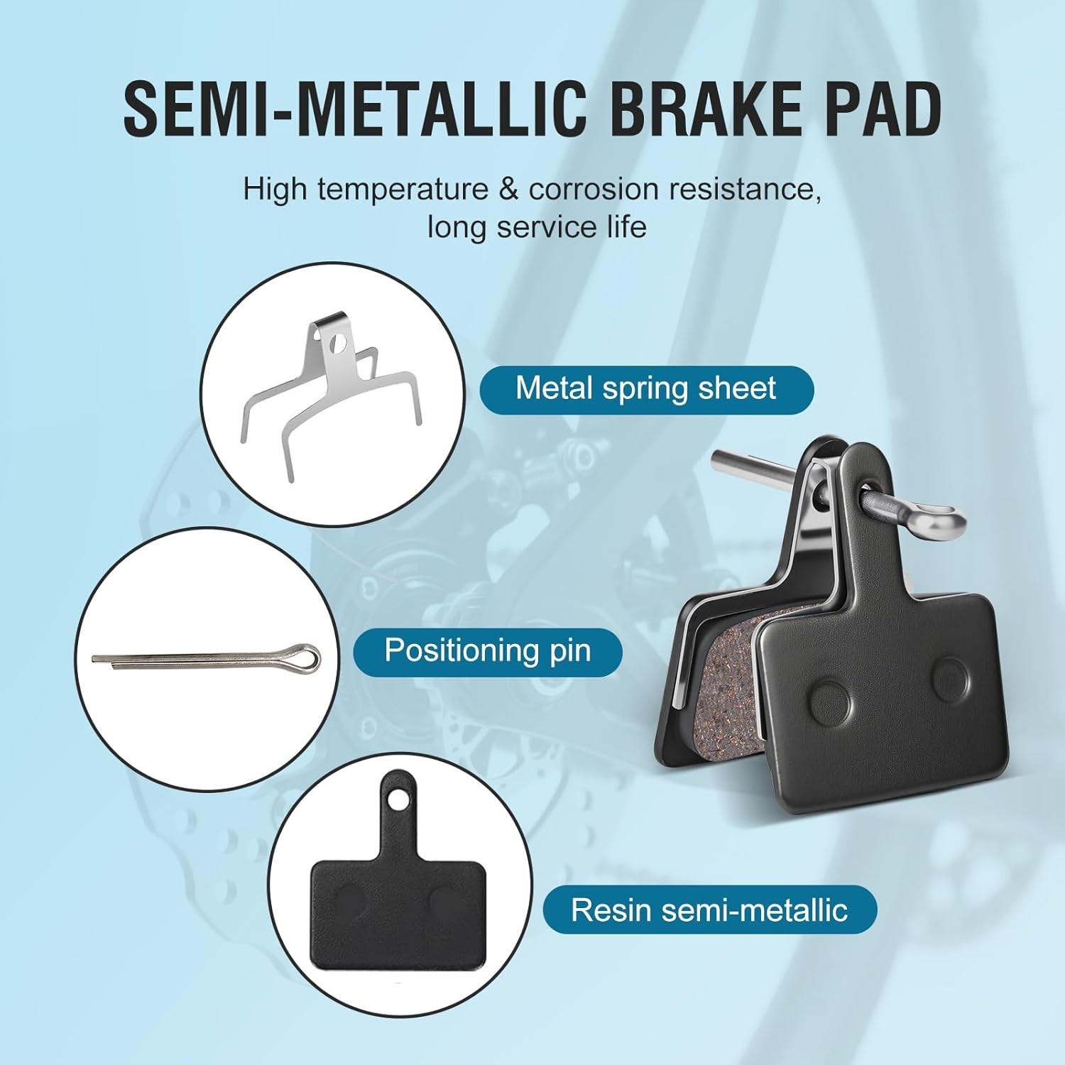 4 Pairs MTB Disc Brake Pads Resin & Semi-Metallic Quiet W/ Install Kit E-Bike