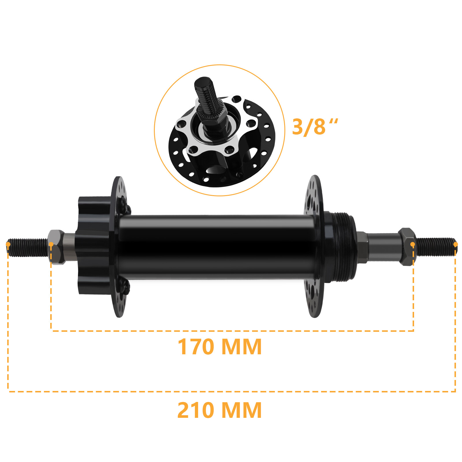 Beach Cruiser Fat Bike Front Hub 3/8″ 36 Holes 135mm 210mm for 6-bolt Disc Brake
