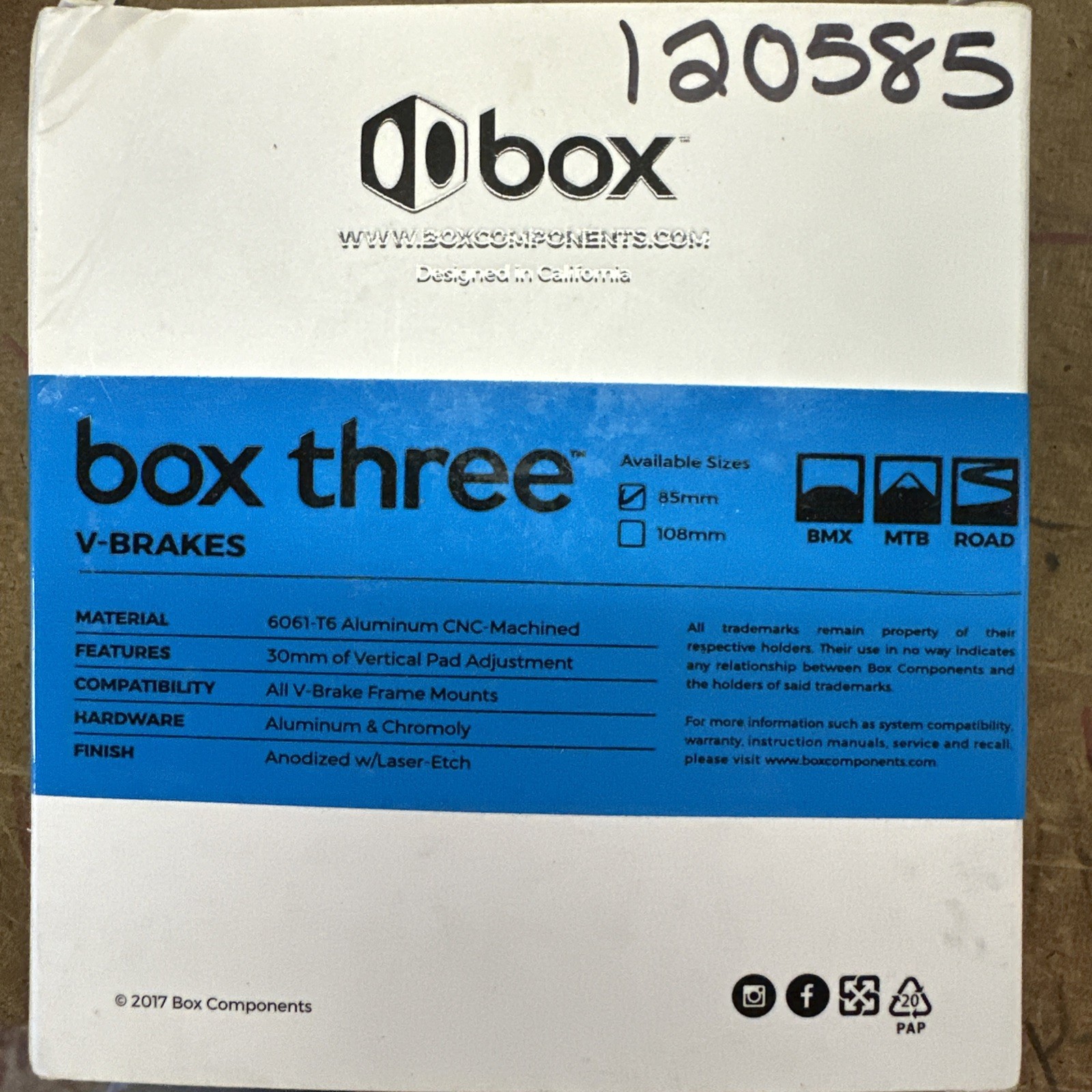 Box Three V-Brake 85mm Red