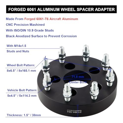 Black Forged 5×4.5 to 8×6.5 Wheel Adapters 1.5 Inch 14×1.5 1.5 Inch – Pack of 4