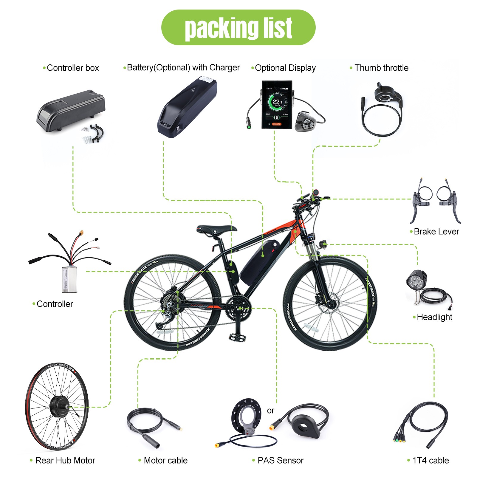 Rear Hub Wheel Motor DIY Ebike Conversion Kit Bafang 48V500W 20» 26″ 27.5″ 700C