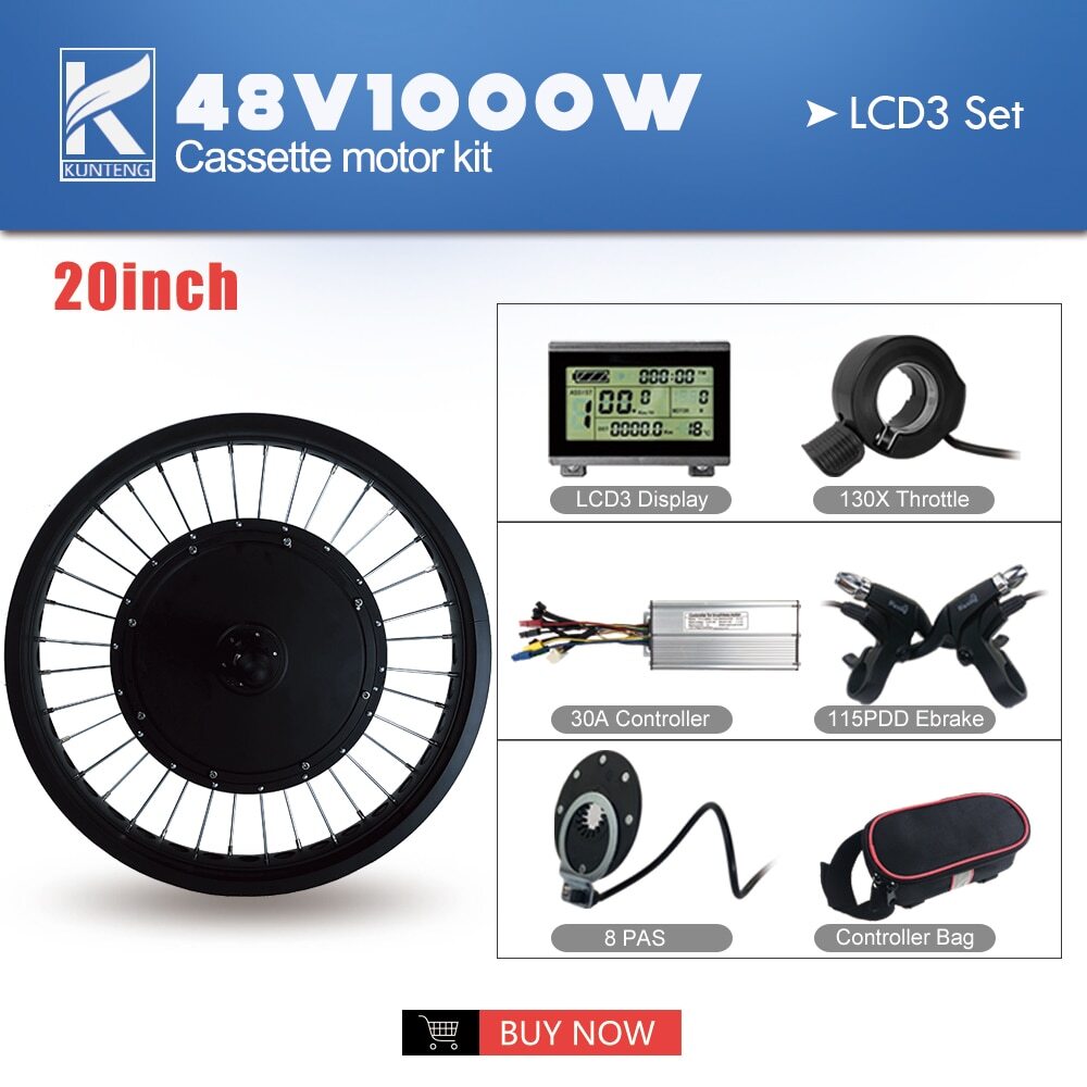 Ebike Conversion Kit Fat Tire 20 26 Inch 48V 1000W Rear Cassette Wheel Hub Motor