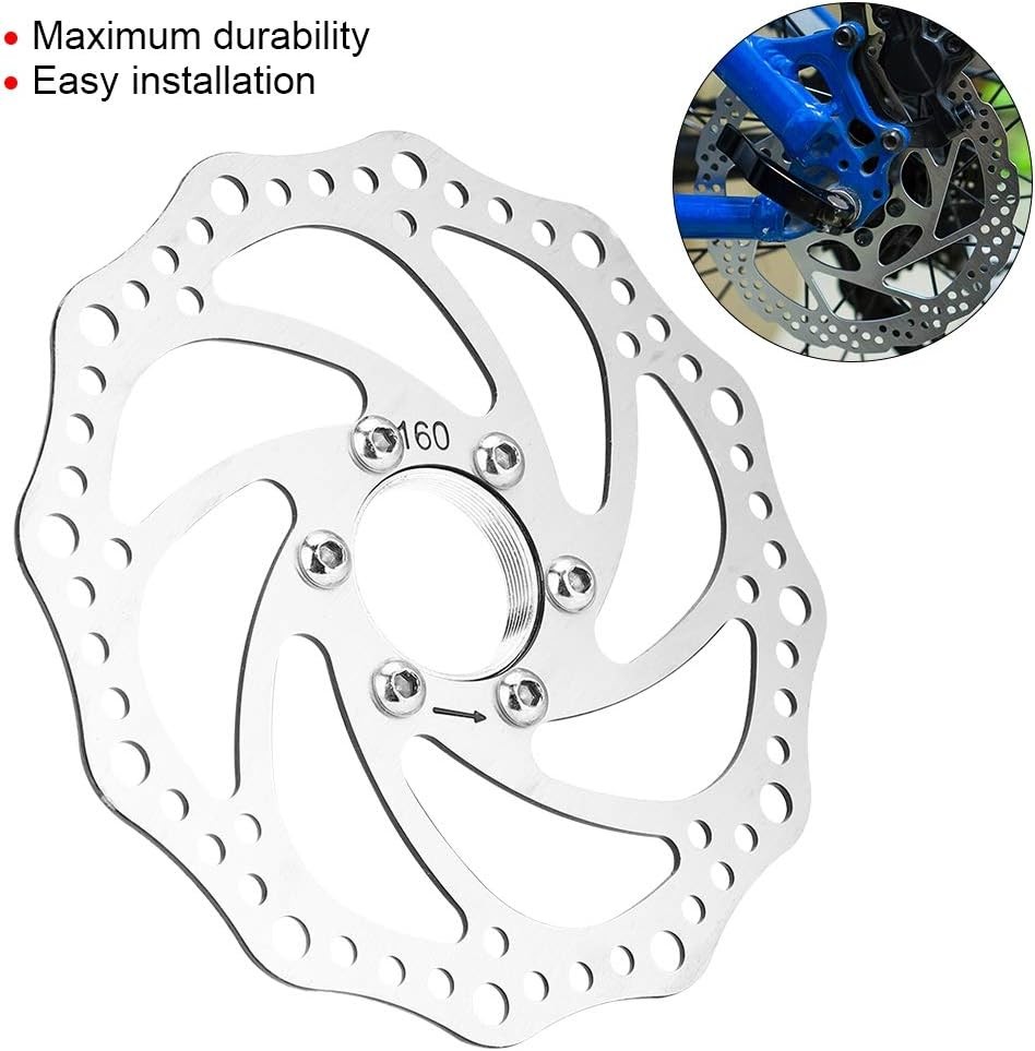 160mm MTB Bicycle Brake Rotor – Stainless Steel Disc with 6-Bolt Hub Adapter