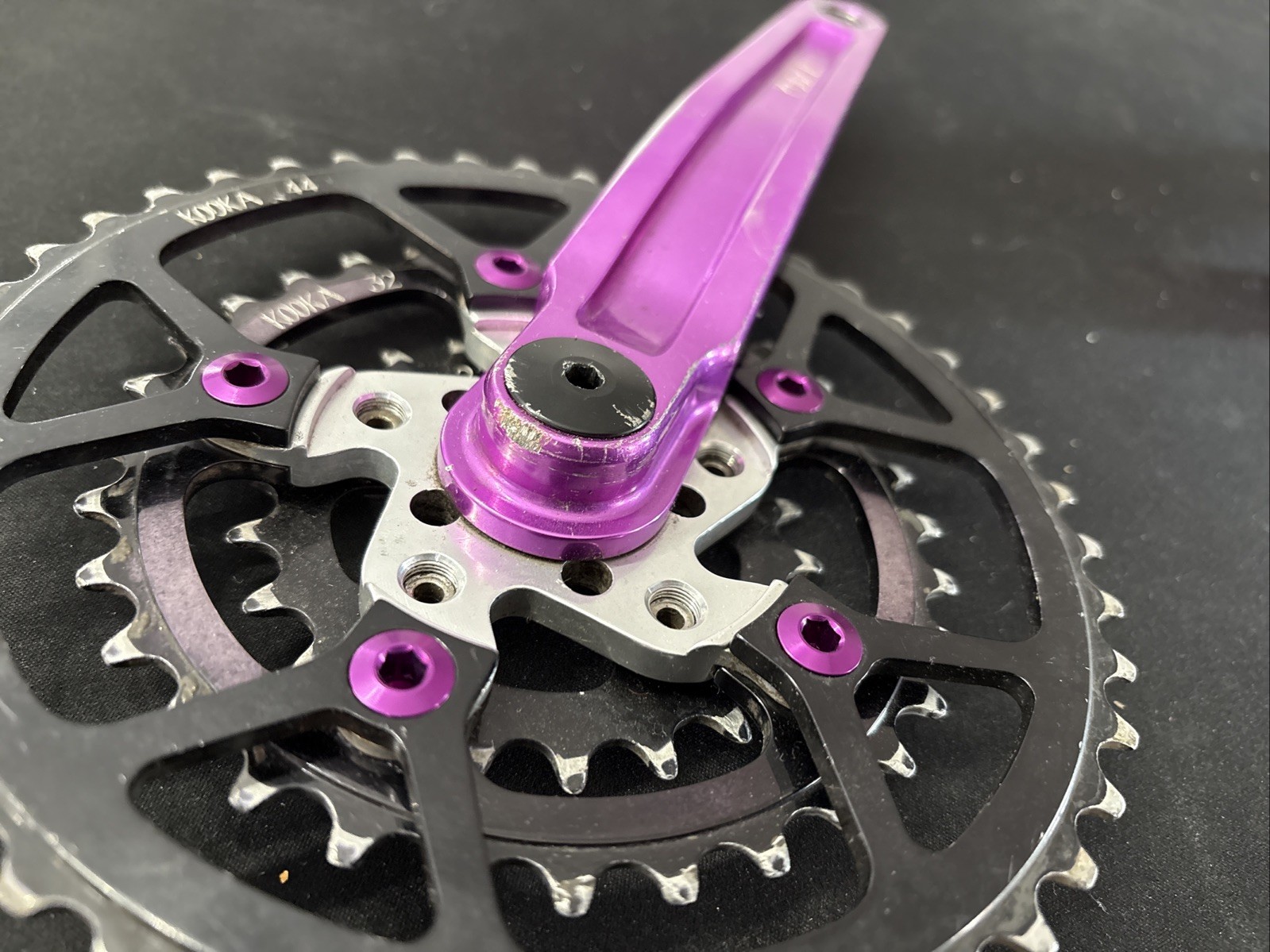 Kooka Vintage Crankset Triple 44/32/22 Purple 3DV, Black , 175mm Square Taper