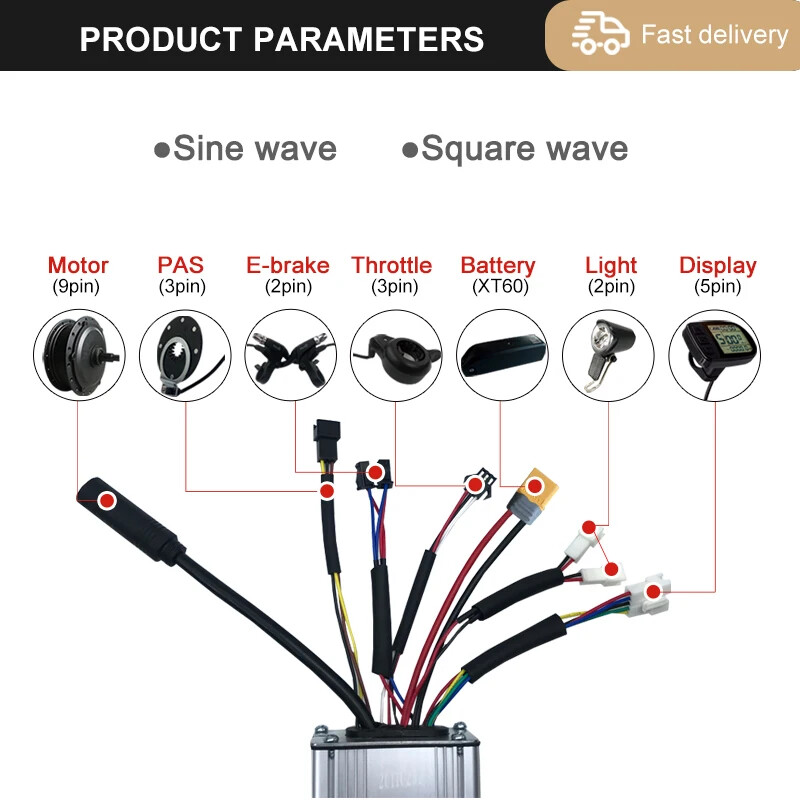 250W-3000W E-bike Controller 15A-50A Sinewave SquareWave Controller Motor