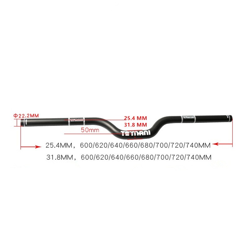 3K Full Carbon Bicycle Handlebars MTB Folding Bike Rise Bar 25.4/31.8*420-740mm