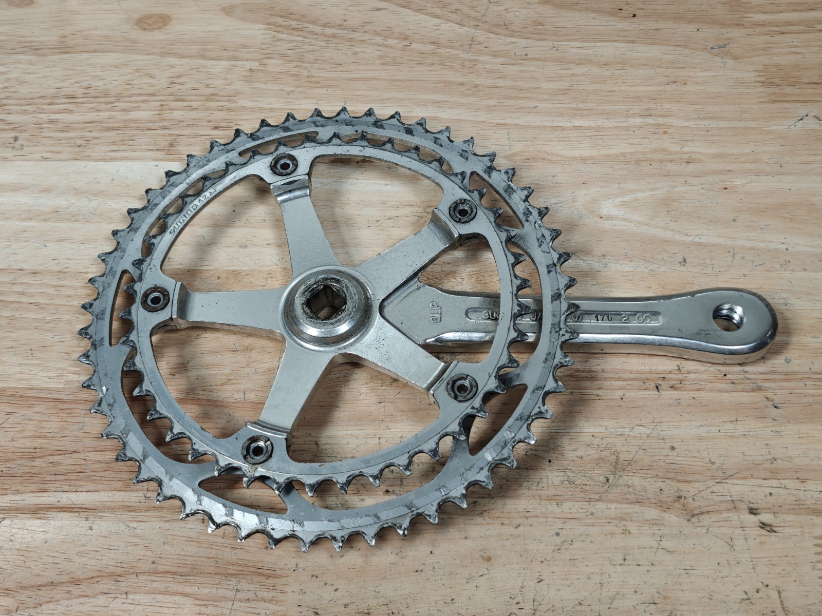 Vintage Sugino GLP Crankset JIS Taper 170mm 52/42 tooth chainrings