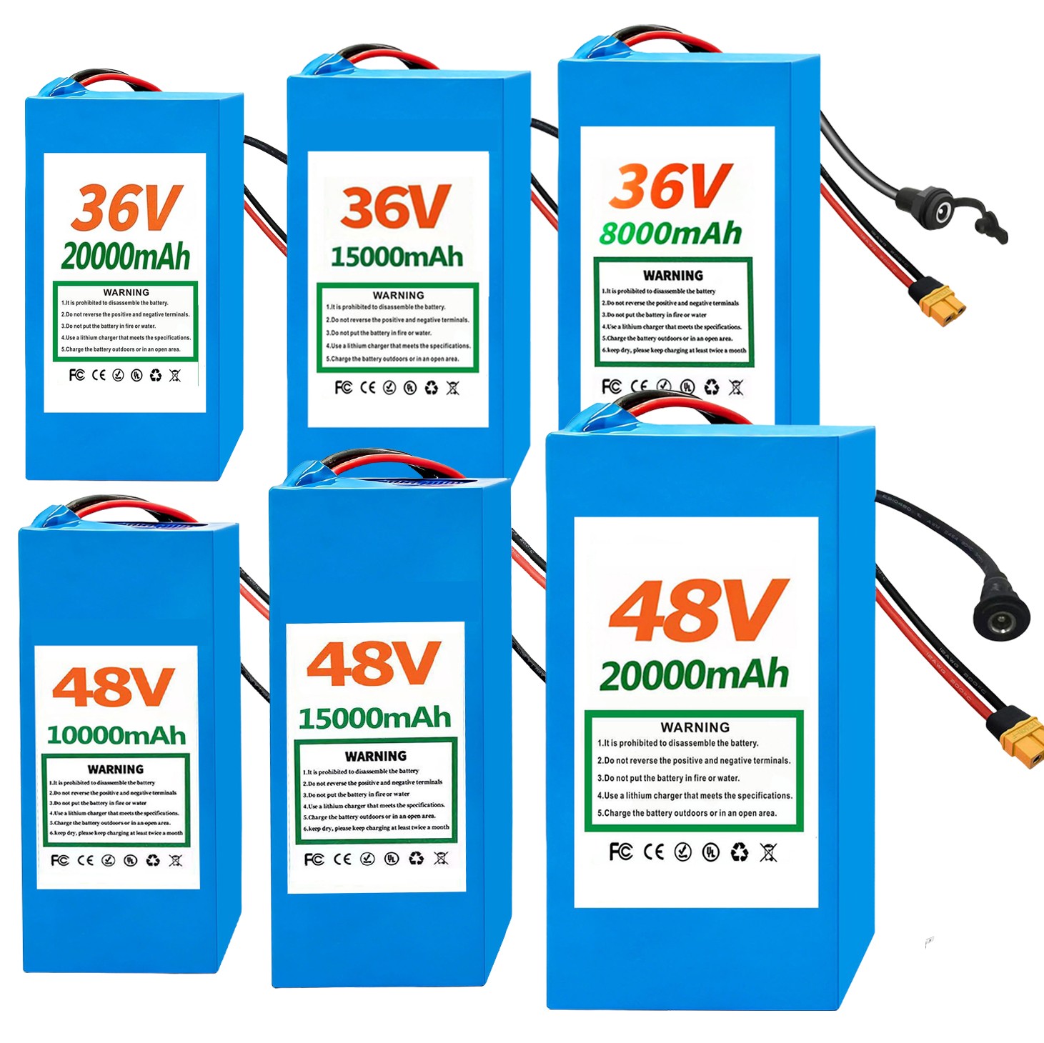 36/48V Battery 8/10/15/20AH Lithium for Electric Motor 200W-1000W With BMS Cell