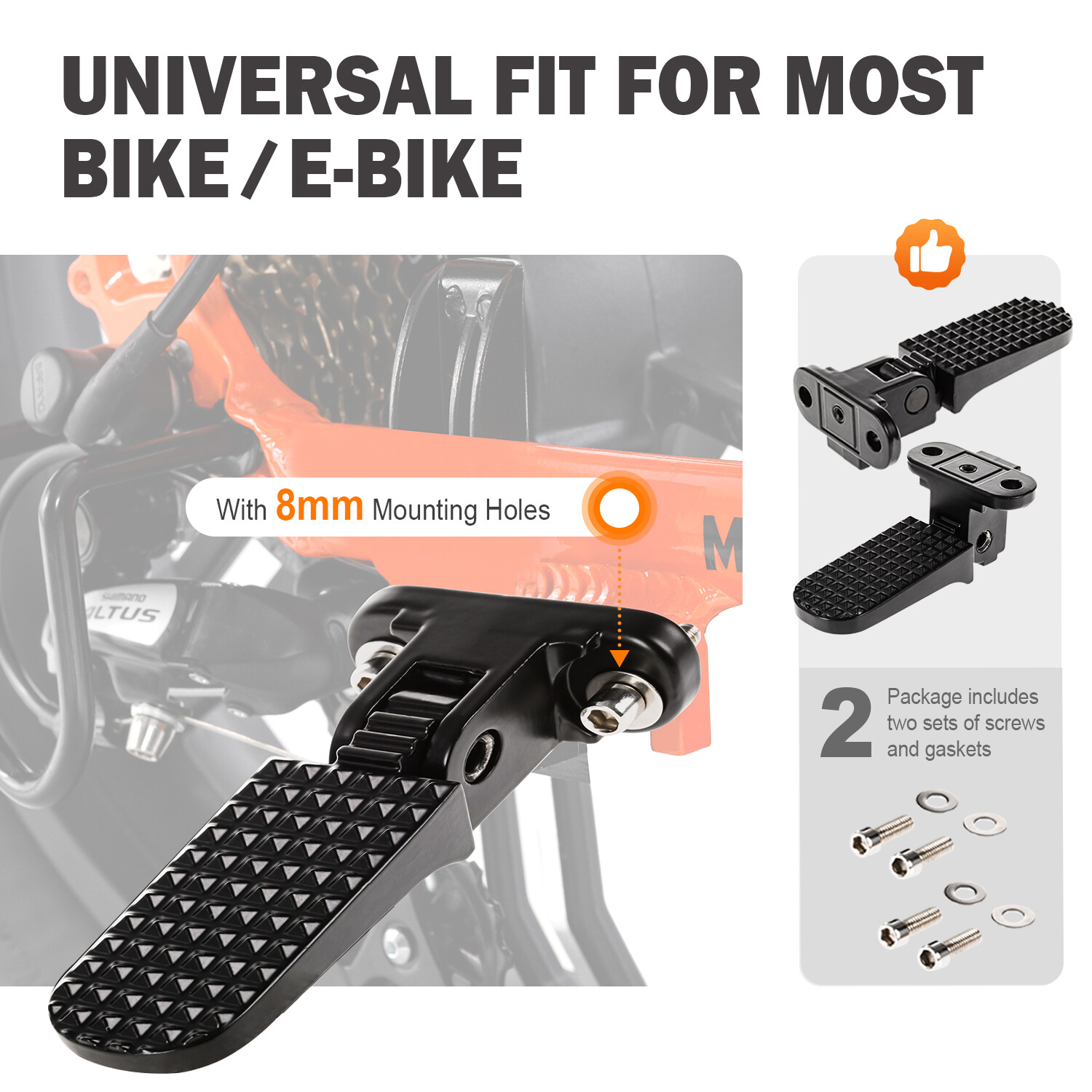 2pcs Bike Rear Footrest Foot Peg Pedal Bicycle Pedal Black For M-60, M-66, M-70