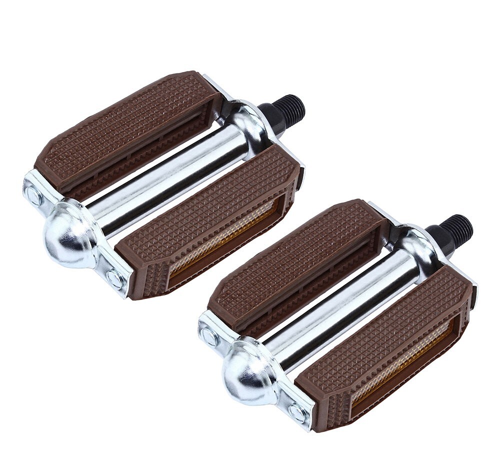 1/2″ BROWN/CHROME VINTAGE SCHWINN STINGRAY BLOCK PEDALS, CRUISER LOWRIDER BIKE
