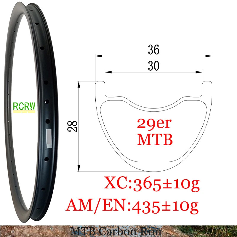 MTB XC AM Bicycle 29er 36X28mm Carbon Rim 24 28 32 36Hole Tapeless Outer Hole