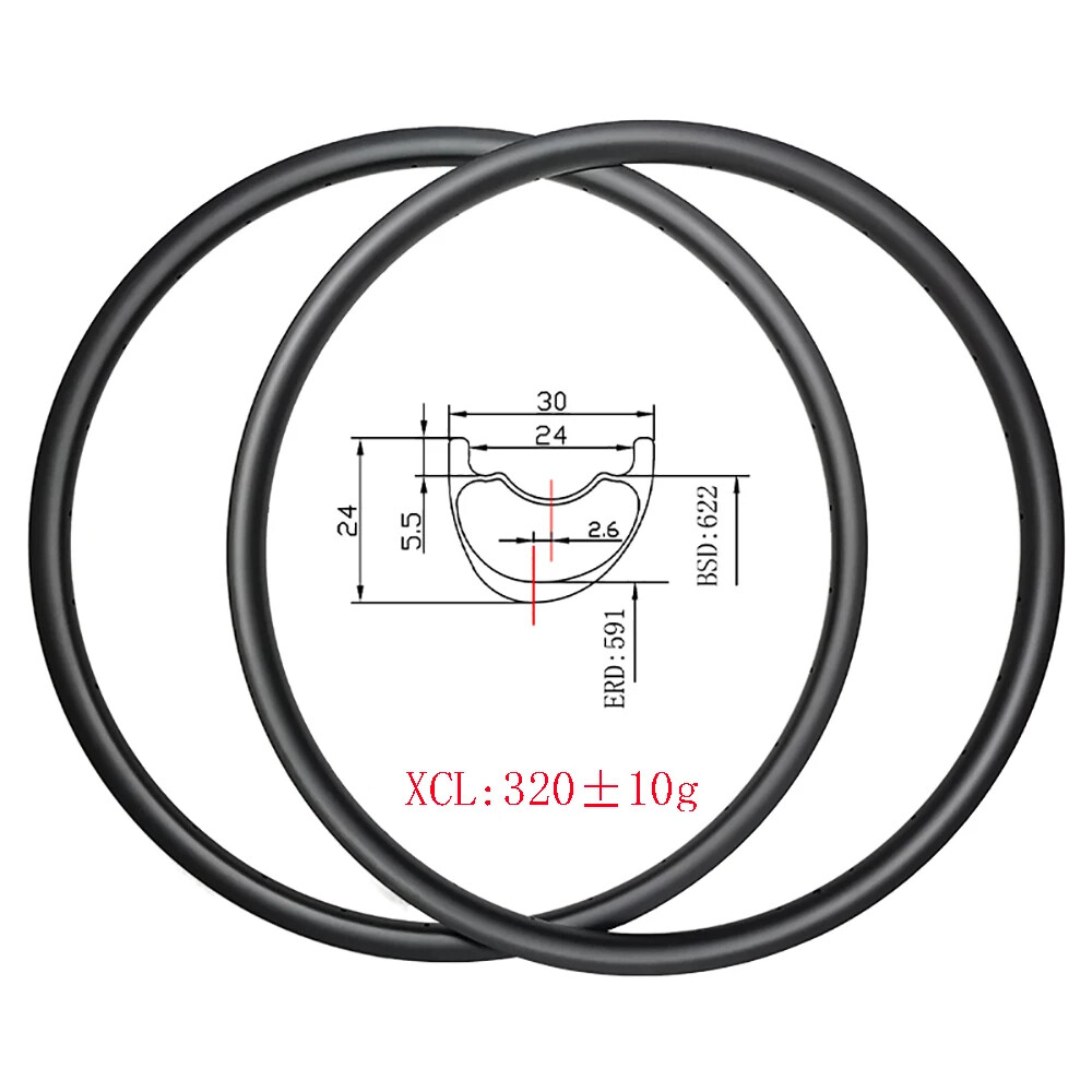 29er MTB XC Disc Carbon Rims 30mm*24mm Hookless Tubeless UD 3K 24H 28H 32H