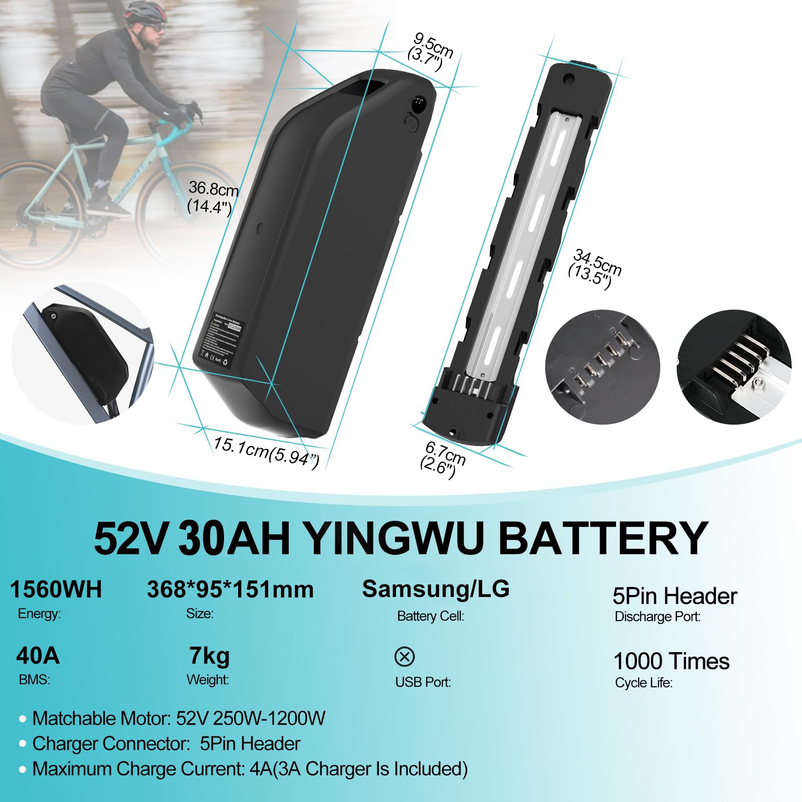48V 52V 30Ah Jumbo/New Hailong Electric Bike Lithium Battery For 0W-1500W Motors