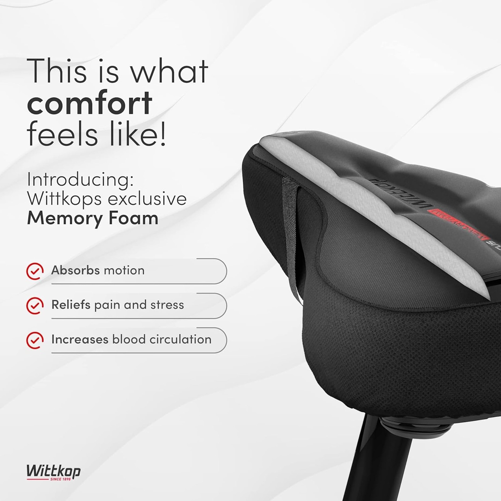 WITTKOP Bike Seat Cushion Made of Comfy Memory Foam I Bike seat Cover for Men…